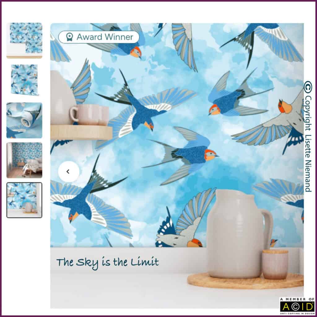 The Sky’s the Limit swallow wallpaper design – Spoonflower Break Room Challenge