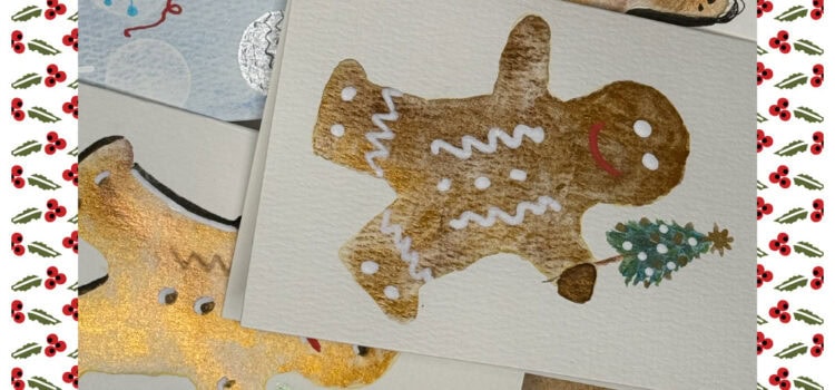 Photograph by Lisette Niemand of her hand-painted gingerbread men Christmas cards — a personal creative tradition she follows each December. Although this year’s batch didn’t meet her usual standards (and won’t be sent out), the process of painting them still brought seasonal joy and artistic reflection. Featured in Blog 5, which explores the ups and downs of handmade holiday rituals.