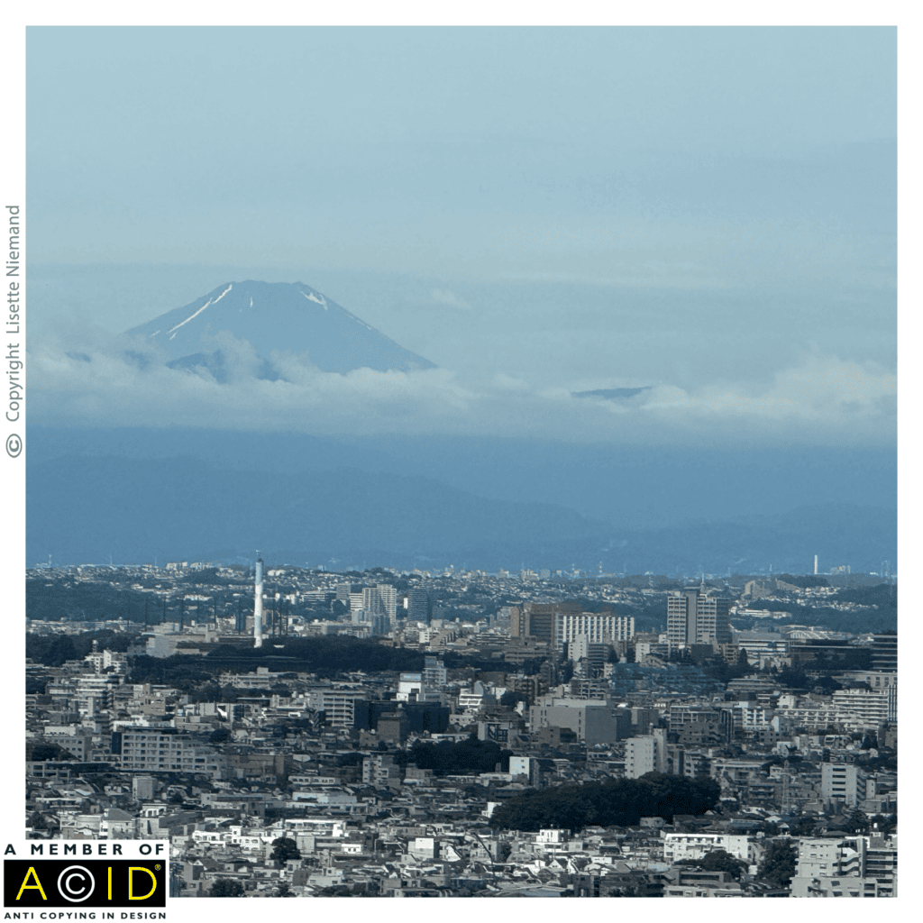 Mount Fuji viewed from a hotel in Japan during a family trip, providing creative inspiration for future surface pattern design ideas by Lisette Niemand of SassiNiemand.