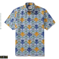 Art Deco Delight<br>
Licensed by Yiume – Hawaiian Shirt Collection<br>
Surface Pattern Design by Lisette Niemand | SassiNiemand Art Deco Delight surface pattern design by Lisette Niemand featuring arum lily flowers with Art Deco inspired geometric forms, licensed by Yiume for a Hawaiian shirt collection.